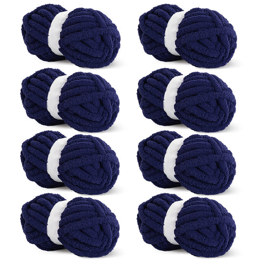 HOMBYS Navy Blue Chunky Chenille Yarn, 8 Skeins, 27 yd / 8 oz Each