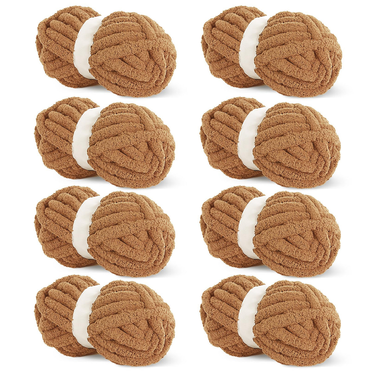 HOMBYS Light Coffee Chunky Chenille Yarn, 8 Skeins, 27 yd / 8 oz Each