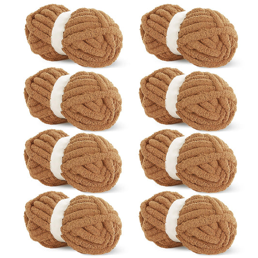 HOMBYS Light Coffee Chunky Chenille Yarn, 8 Skeins, 27 yd / 8 oz Each