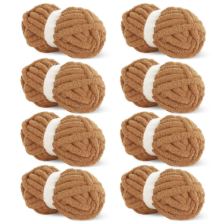 HOMBYS Light Coffee Chunky Chenille Yarn, 8 Skeins, 27 yd / 8 oz Each