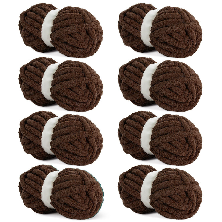 HOMBYS Dark Coffee Chunky Chenille Yarn, 8 Skeins, 27 yd / 8 oz Each