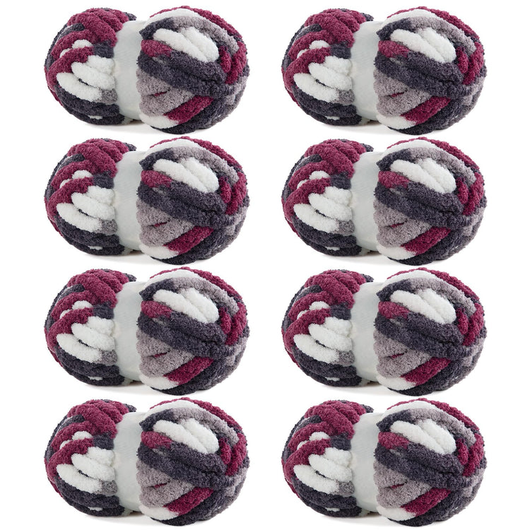 HOMBYS Wine Red,Grey,White Variegated Chunky Chenille Yarn, 8 Skeins, 26 yd / 7.5 oz Each