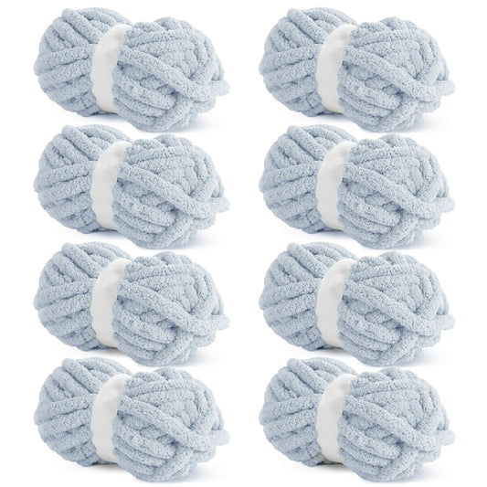 HOMBYS Rice Grey Chunky Chenille Yarn, 8 Skeins, 27 yd / 8 oz Each