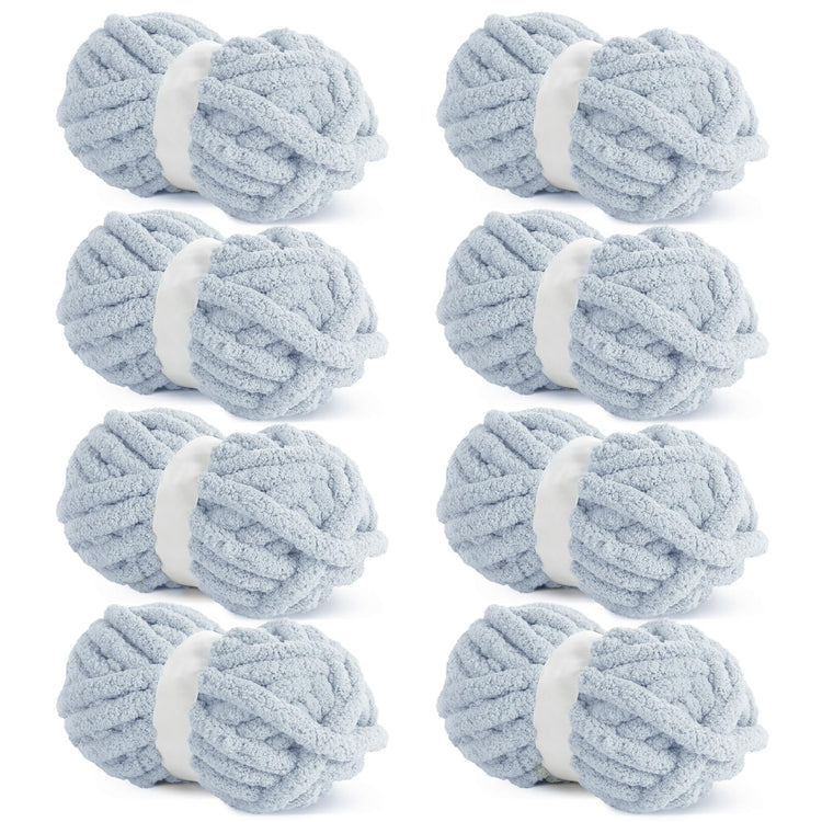 HOMBYS Rice Grey Chunky Chenille Yarn, 8 Skeins, 27 yd / 8 oz Each