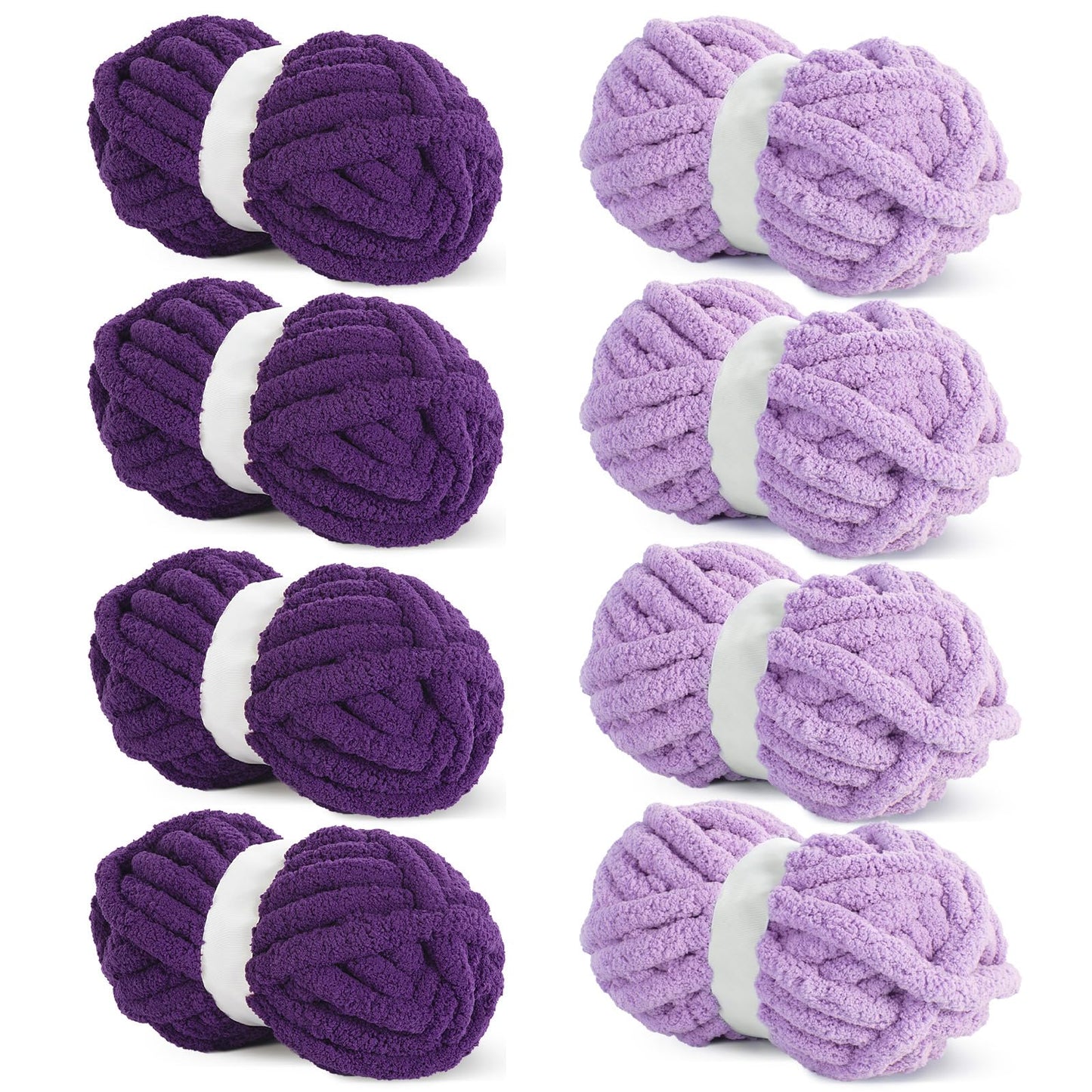 HOMBYS Purple & Dark Purple Chunky Chenille Yarn, 8 Skeins, 27 yd / 8 oz Each