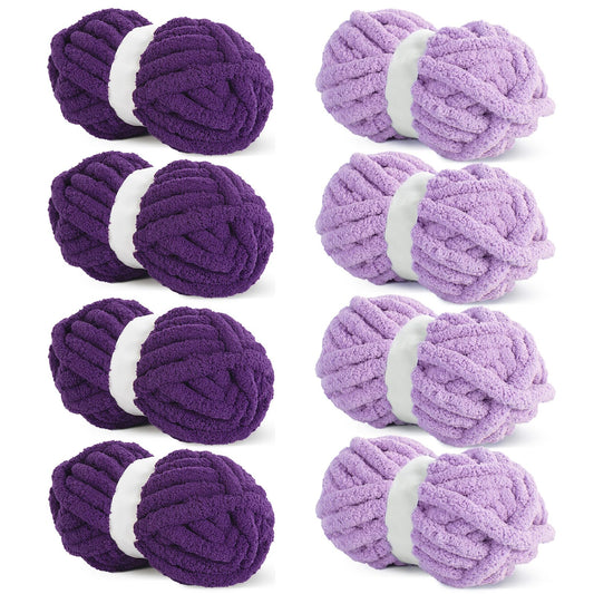 HOMBYS Purple & Dark Purple Chunky Chenille Yarn, 8 Skeins, 27 yd / 8 oz Each