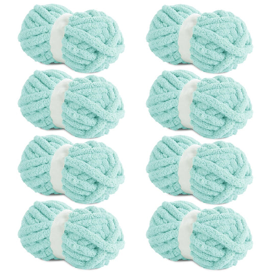 HOMBYS Light Blue Chunky Chenille Yarn, 8 Skeins, 27 yd / 8 oz Each
