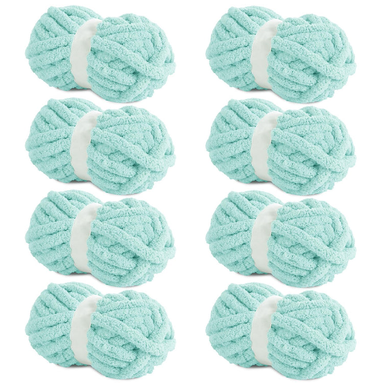 HOMBYS Light Blue Chunky Chenille Yarn, 8 Skeins, 27 yd / 8 oz Each