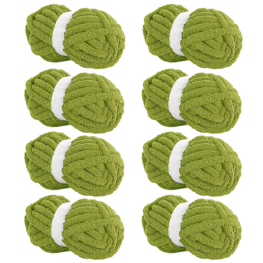 HOMBYS Olive Green Chunky Chenille Yarn, 8 Skeins, 27 yd / 8 oz Each