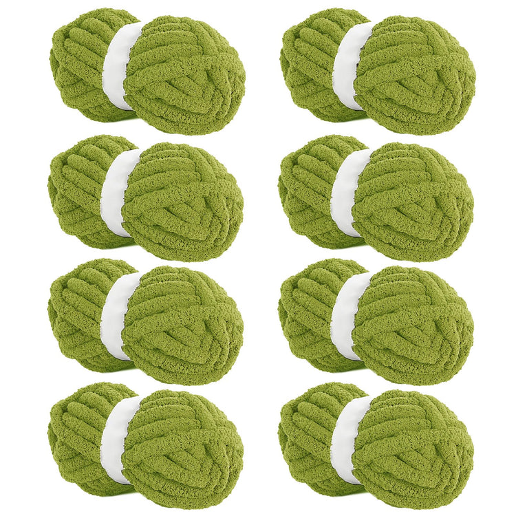 HOMBYS Olive Green Chunky Chenille Yarn, 8 Skeins, 27 yd / 8 oz Each