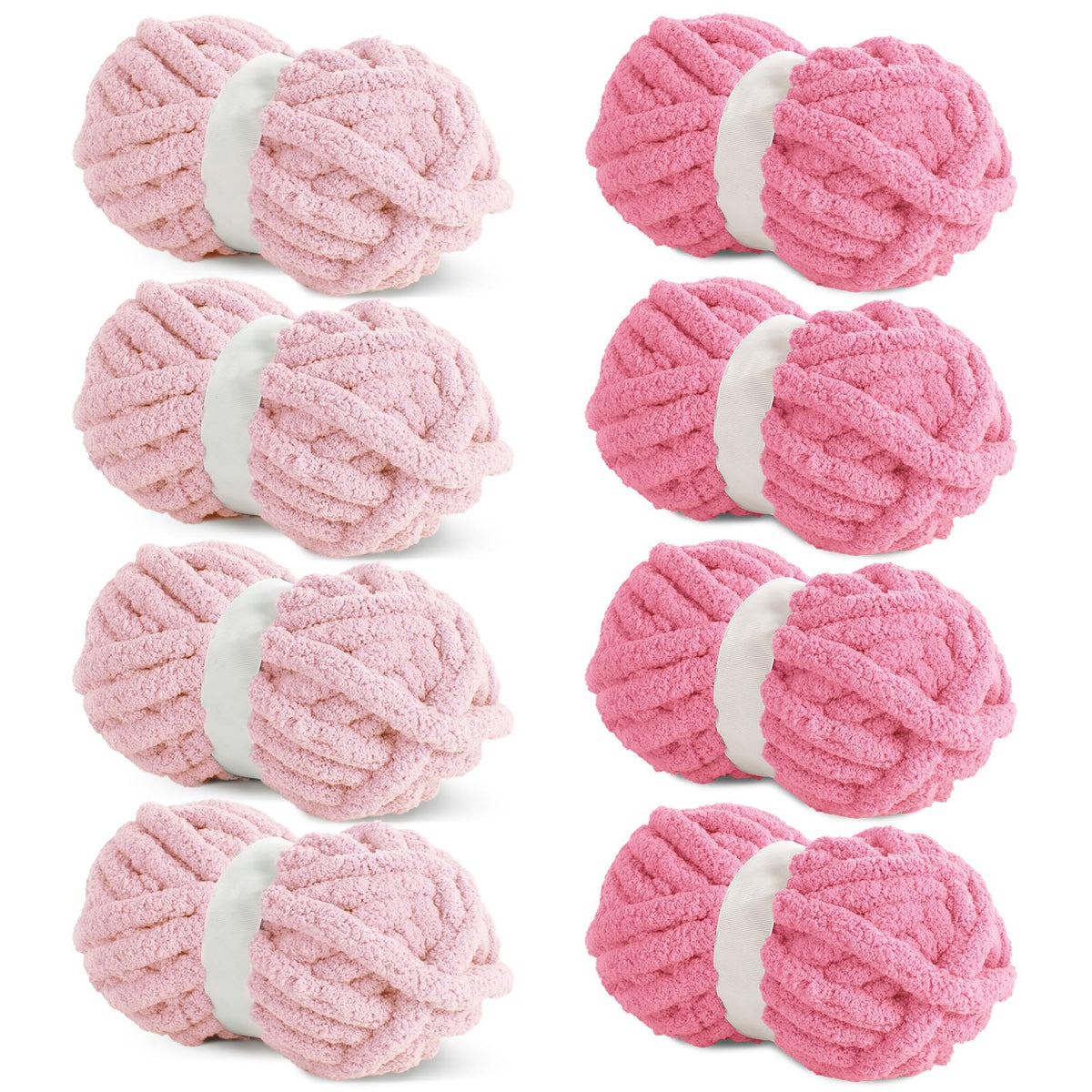 HOMBYS 4 Pink+4 Rose Red Chunky Chenille Yarn, 8 Skeins, 27 yd / 8 oz Each