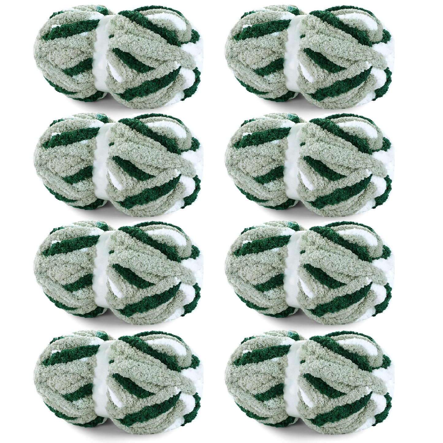HOMBYS Green Multi,White Variegated Chunky Chenille Yarn, 8 Skeins, 26 yd / 7.5 oz Each