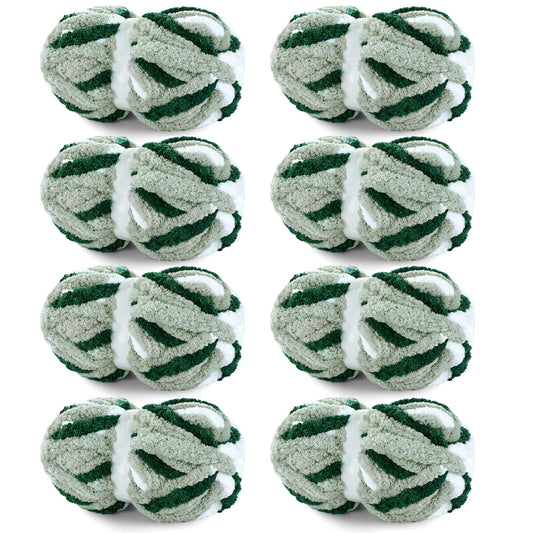 HOMBYS Green Multi,White Variegated Chunky Chenille Yarn, 8 Skeins, 26 yd / 7.5 oz Each