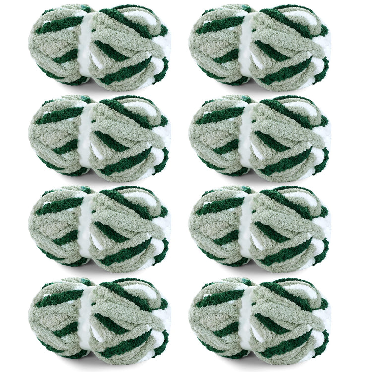 HOMBYS Green Multi,White Variegated Chunky Chenille Yarn, 8 Skeins, 26 yd / 7.5 oz Each