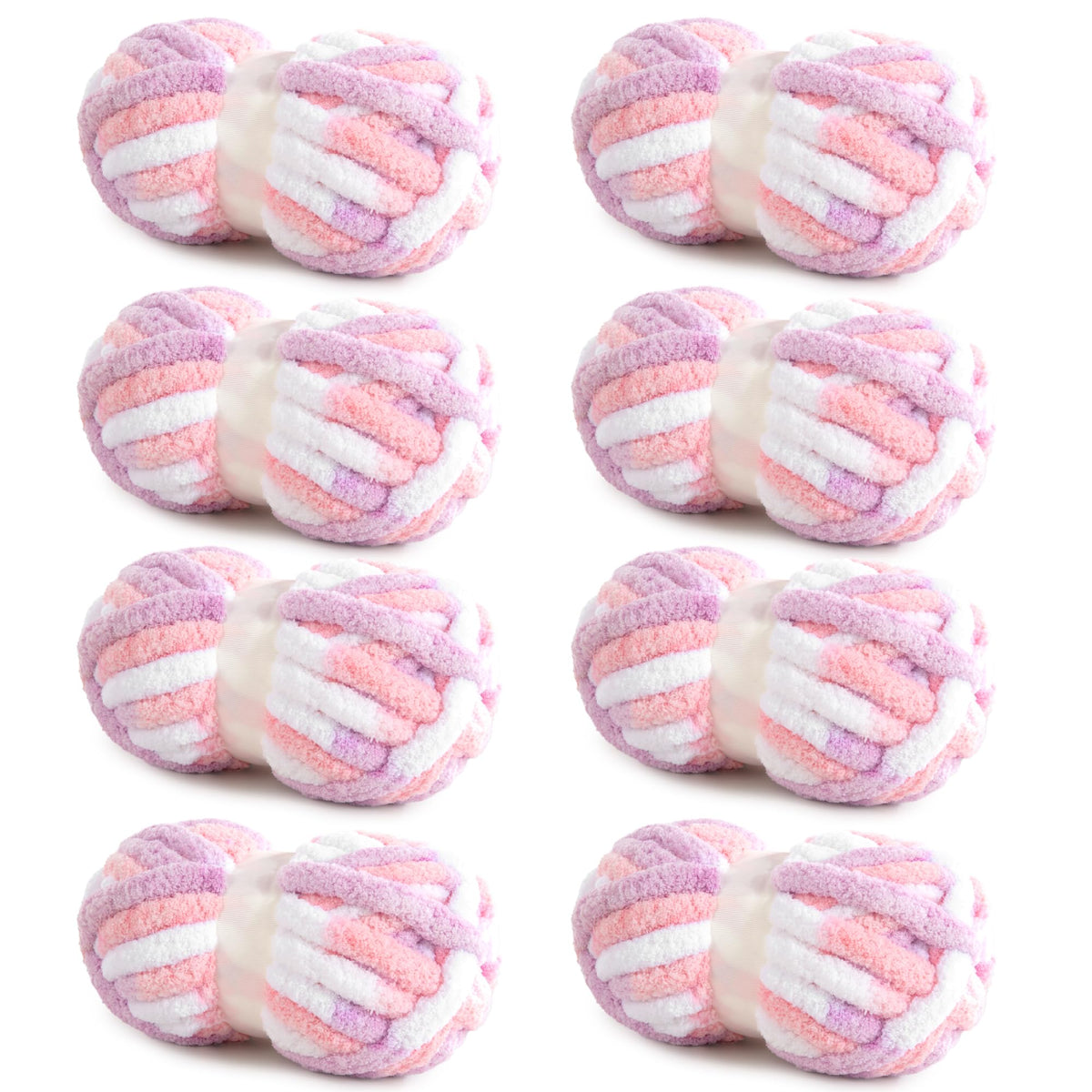 HOMBYS Pink,Purple Variegated Chunky Chenille Yarn, 8 Skeins, 26 yd / 7.5 oz Each