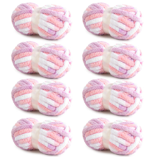 HOMBYS Pink,Purple Variegated Chunky Chenille Yarn, 8 Skeins, 26 yd / 7.5 oz Each