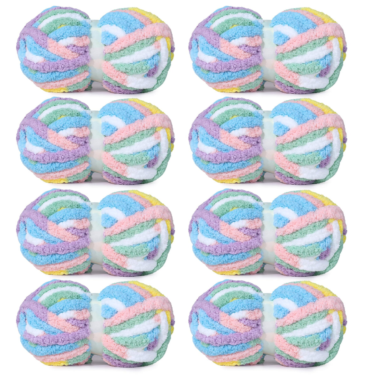 HOMBYS RainBow Variegated Chunky Chenille Yarn, 8 Skeins, 26 yd / 7.5 oz Each