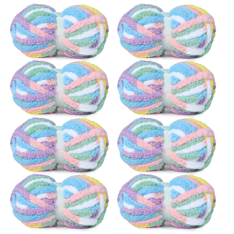 HOMBYS RainBow Variegated Chunky Chenille Yarn, 8 Skeins, 26 yd / 7.5 oz Each