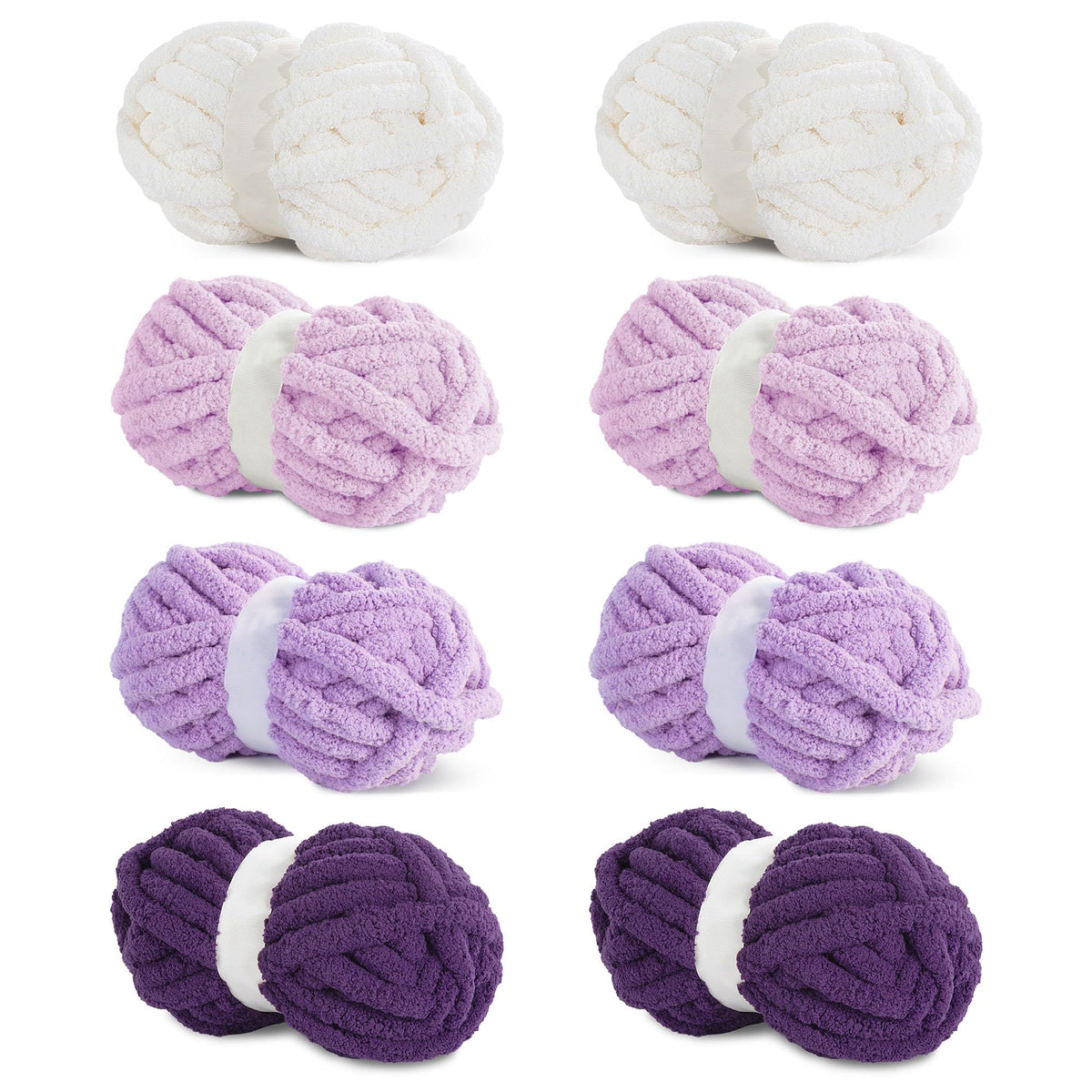 HOMBYS Purple Gradient + White Chunky Chenille Yarn, 8 Skeins, 27 yd / 8 oz Each