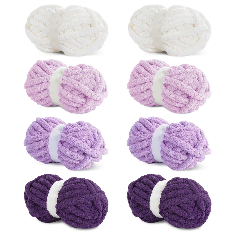 HOMBYS Purple Gradient + White Chunky Chenille Yarn, 8 Skeins, 27 yd / 8 oz Each