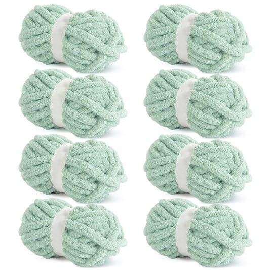 HOMBYS Mint Green Chunky Chenille Yarn, 8 Skeins, 27 yd / 8 oz Each