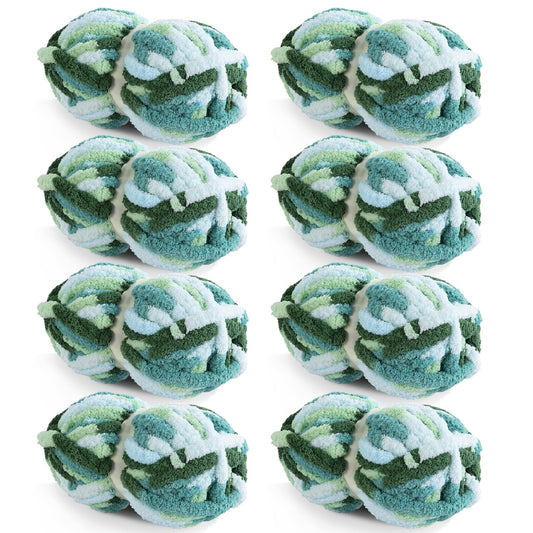 HOMBYS Mint,Teal,Green Variegated Chunky Chenille Yarn, 8 Skeins, 26 yd / 7.5 oz Each