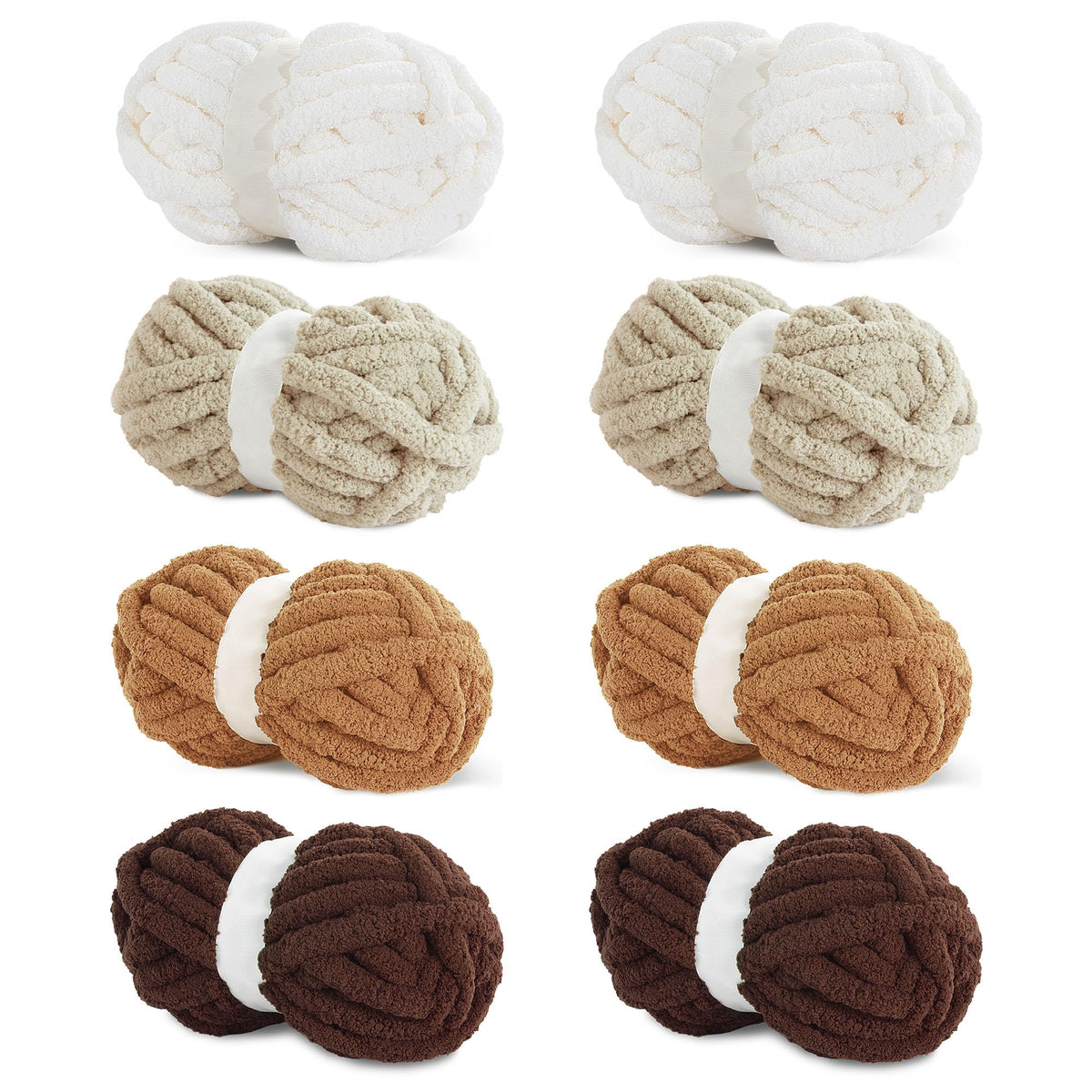 HOMBYS Khaki Gradient + White Chunky Chenille Yarn, 8 Skeins, 27 yd / 8 oz Each