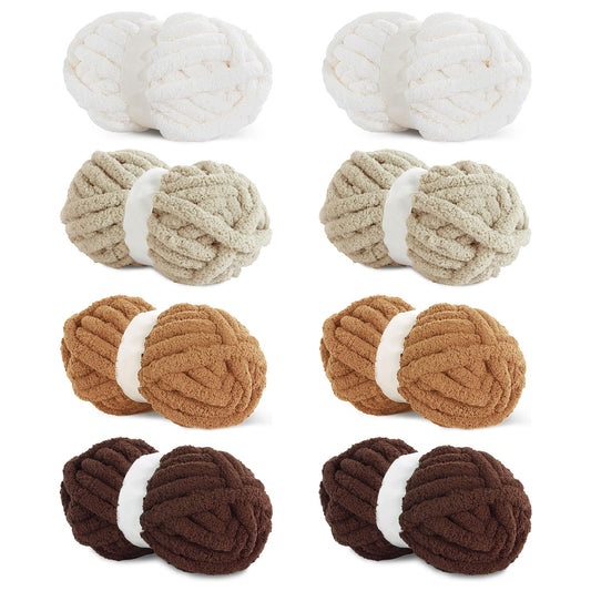 HOMBYS Khaki Gradient + White Chunky Chenille Yarn, 8 Skeins, 27 yd / 8 oz Each