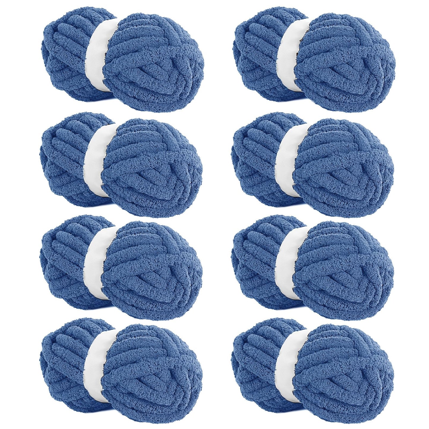 HOMBYS Country Blue Chunky Chenille Yarn, 8 Skeins, 27 yd / 8 oz Each