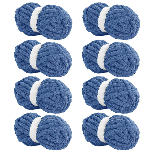 HOMBYS Country Blue Chunky Chenille Yarn, 8 Skeins, 27 yd / 8 oz Each