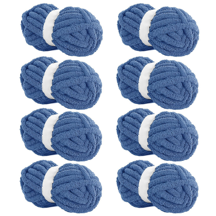 HOMBYS Country Blue Chunky Chenille Yarn, 8 Skeins, 27 yd / 8 oz Each