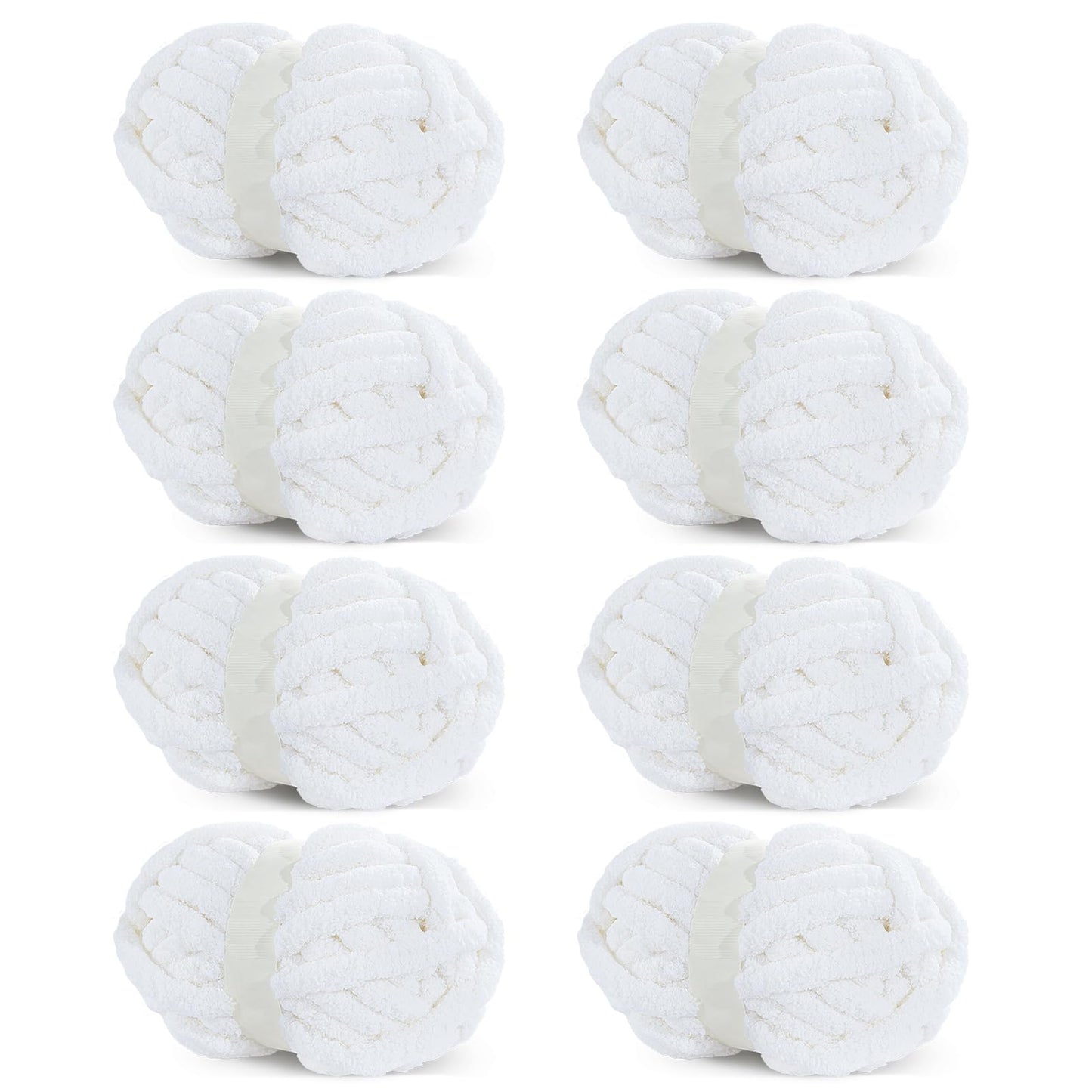 HOMBYS Pure White Chunky Chenille Yarn, 8 Skeins, 27 yd / 8 oz Each