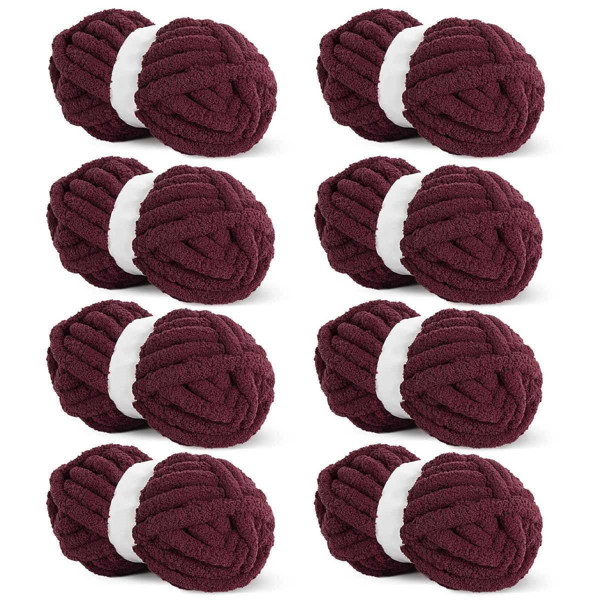 HOMBYS Wine Red Chunky Chenille Yarn, 8 Skeins, 27 yd / 8 oz Each