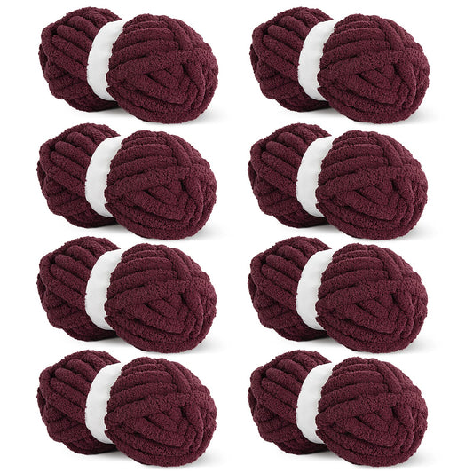 HOMBYS Wine Red Chunky Chenille Yarn, 8 Skeins, 27 yd / 8 oz Each