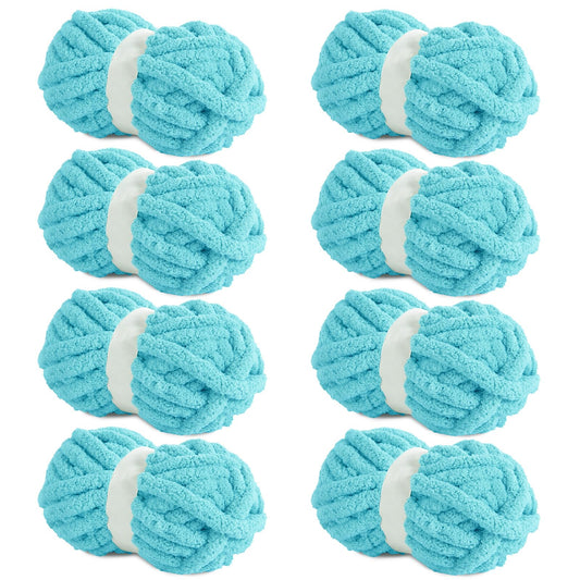 HOMBYS Lake Blue Chunky Chenille Yarn, 8 Skeins, 27 yd / 8 oz Each