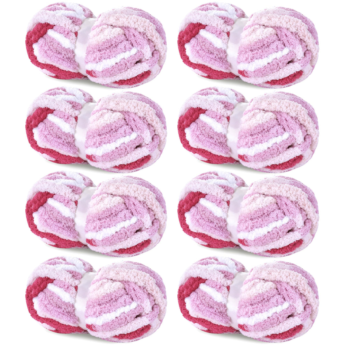 HOMBYS Rose,Pink,White Variegated Chunky Chenille Yarn, 8 Skeins, 26 yd / 7.5 oz Each