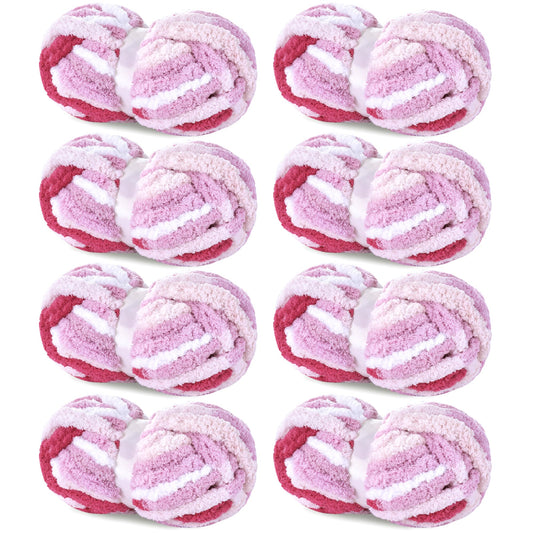 HOMBYS Rose,Pink,White Variegated Chunky Chenille Yarn, 8 Skeins, 26 yd / 7.5 oz Each