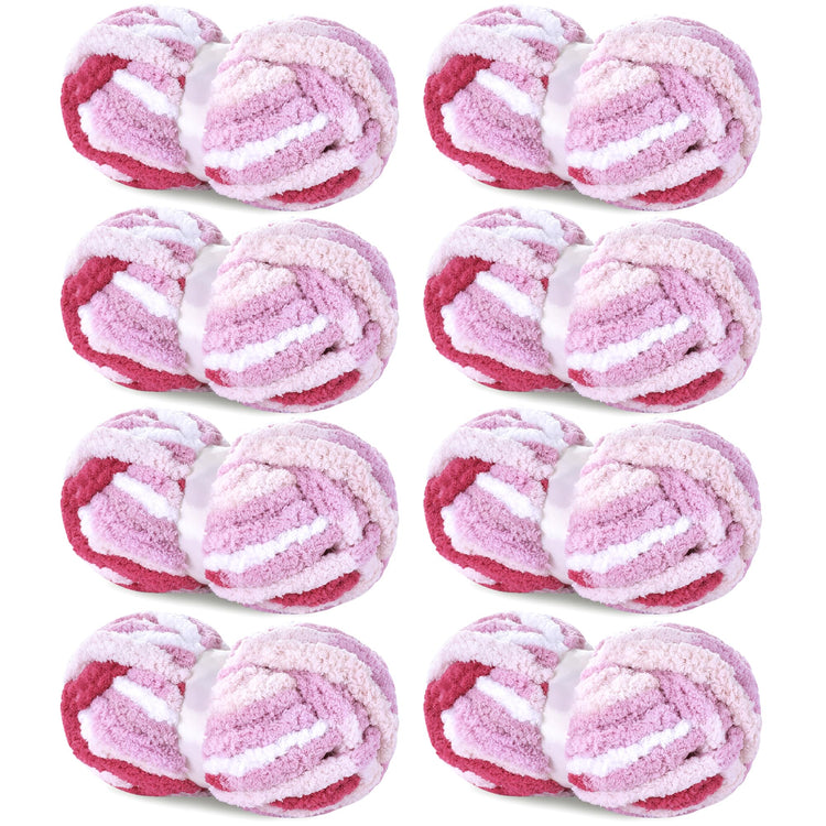 HOMBYS Rose,Pink,White Variegated Chunky Chenille Yarn, 8 Skeins, 26 yd / 7.5 oz Each