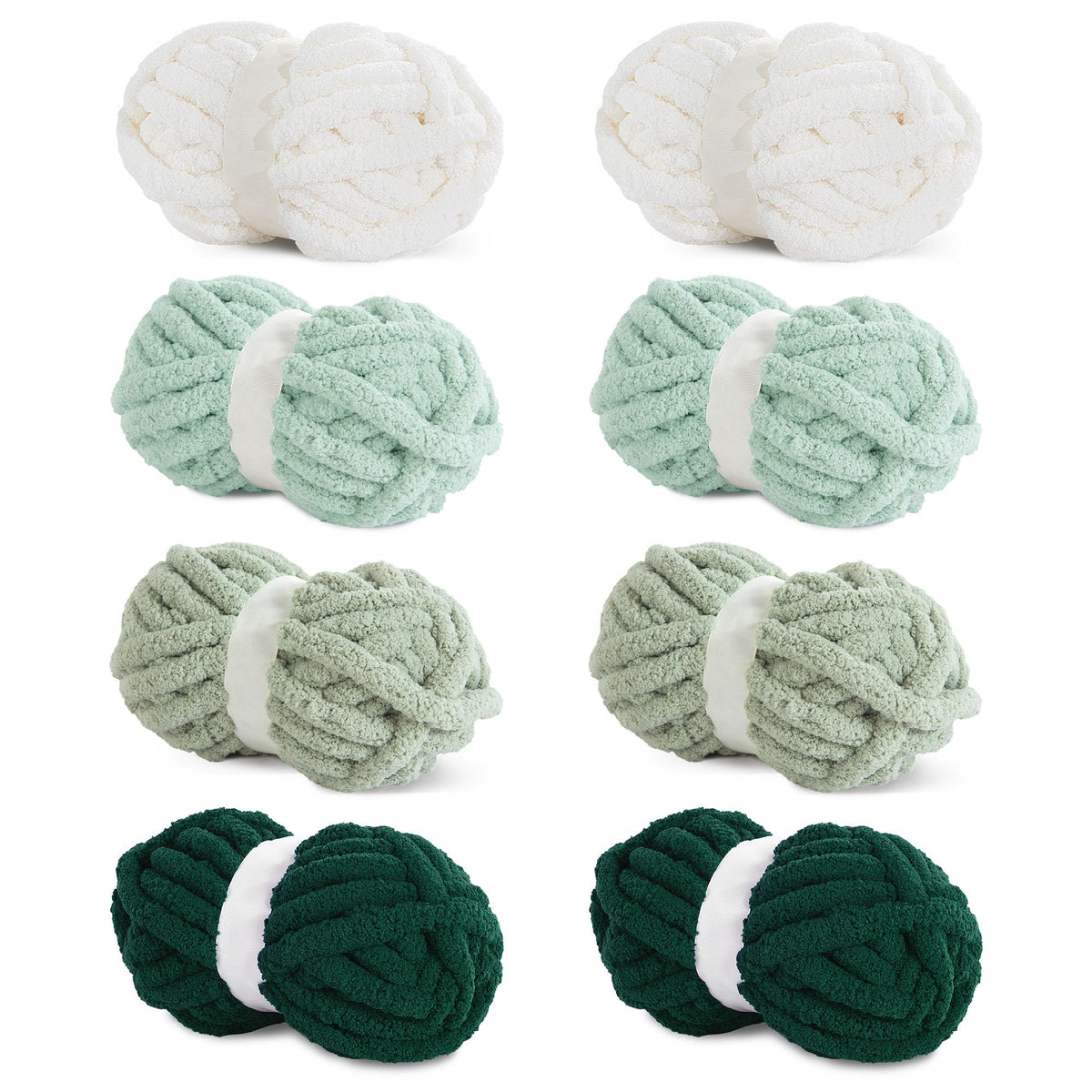 HOMBYS Green Gradient + White Chunky Chenille Yarn, 8 Skeins, 27 yd / 8 oz Each
