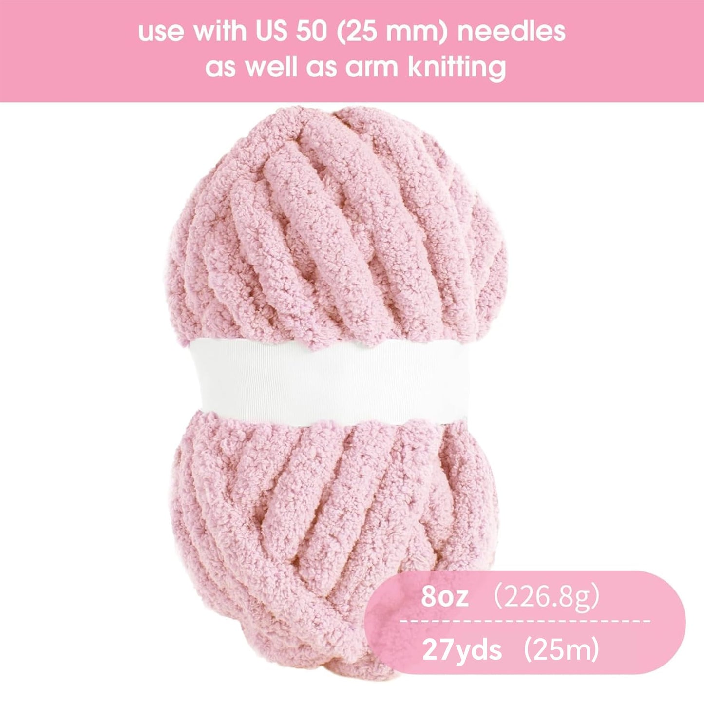 HOMBYS Pink Chunky Chenille Yarn, 8 Skeins, 27 yd / 8 oz Each