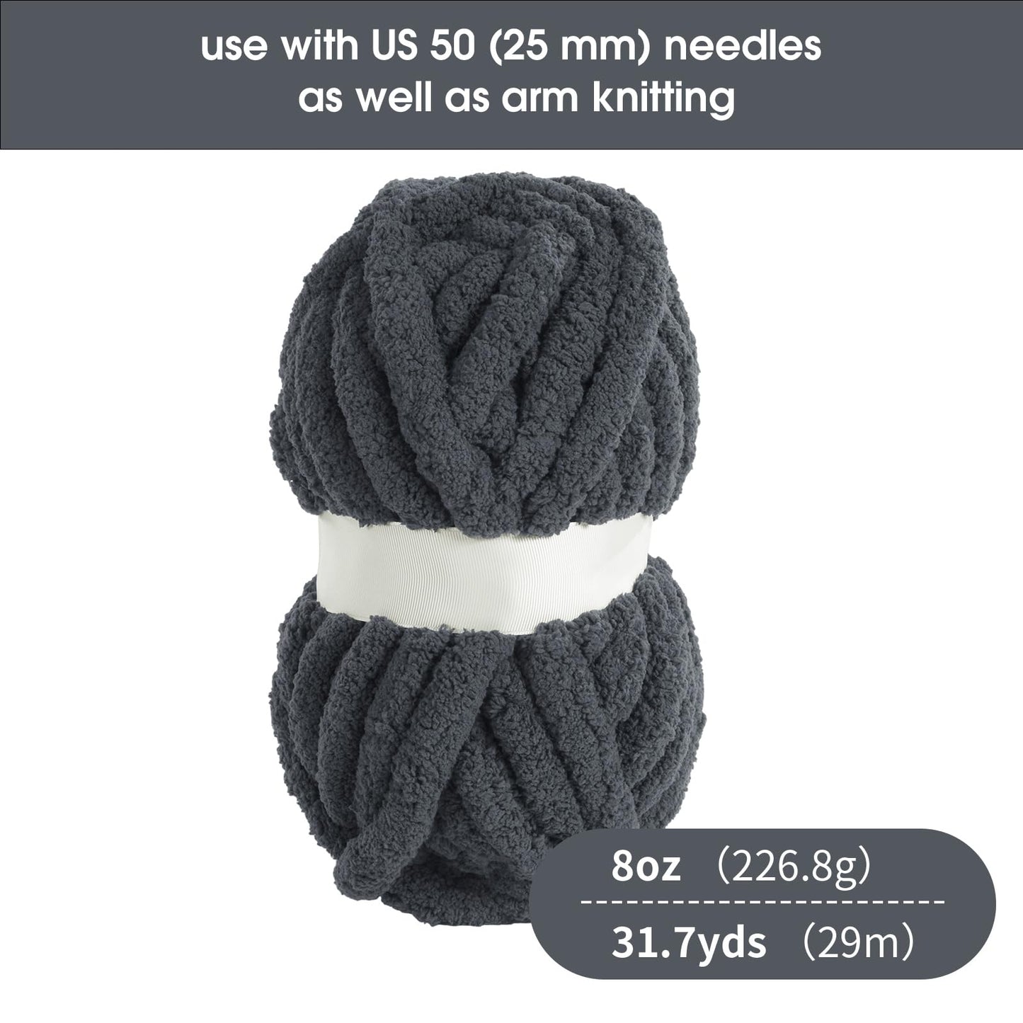 HOMBYS 4 Dark Grey+4 Grey Chunky Chenille Yarn, 8 Skeins, 27 yd / 8 oz Each