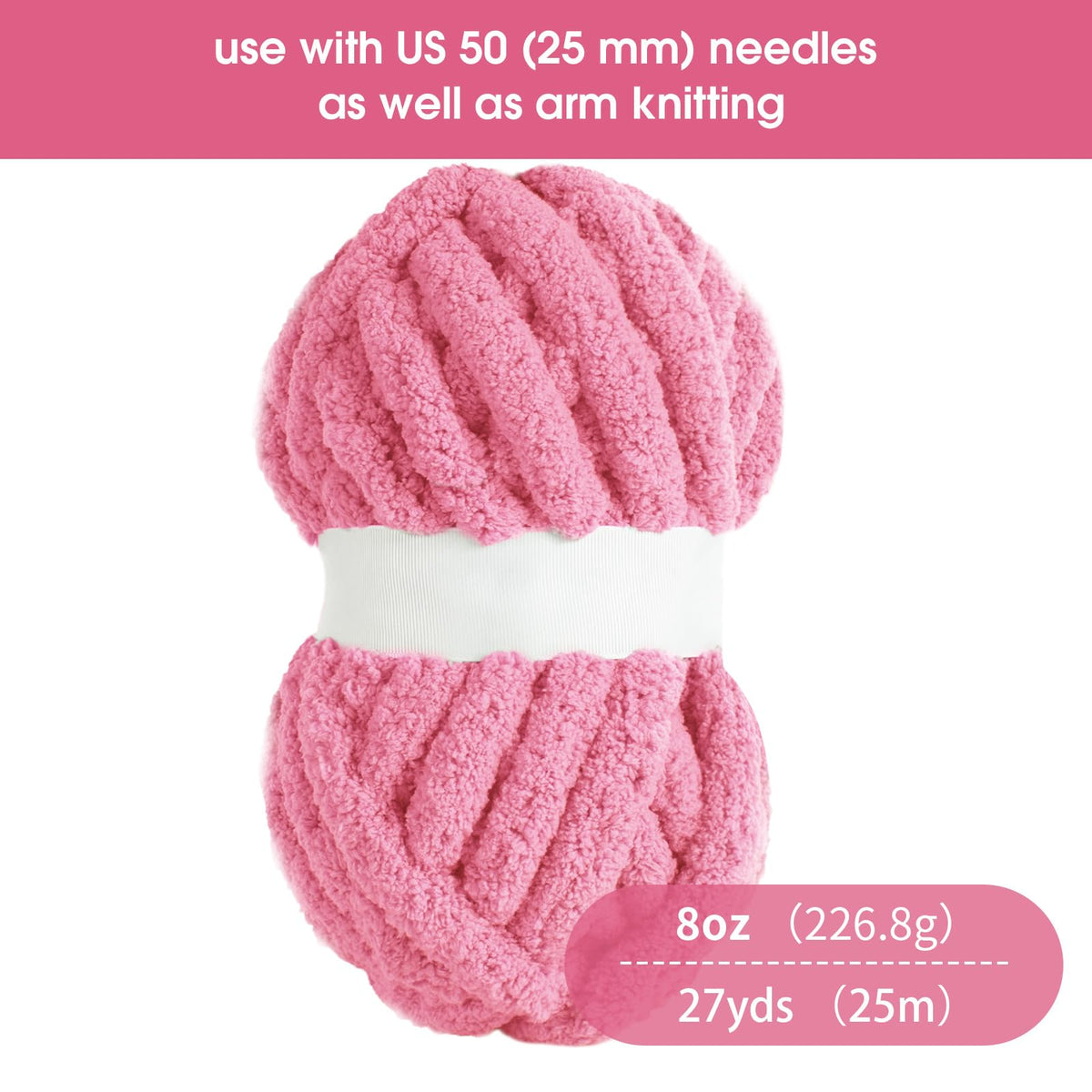 HOMBYS 4 Pink+4 Rose Red Chunky Chenille Yarn, 8 Skeins, 27 yd / 8 oz Each