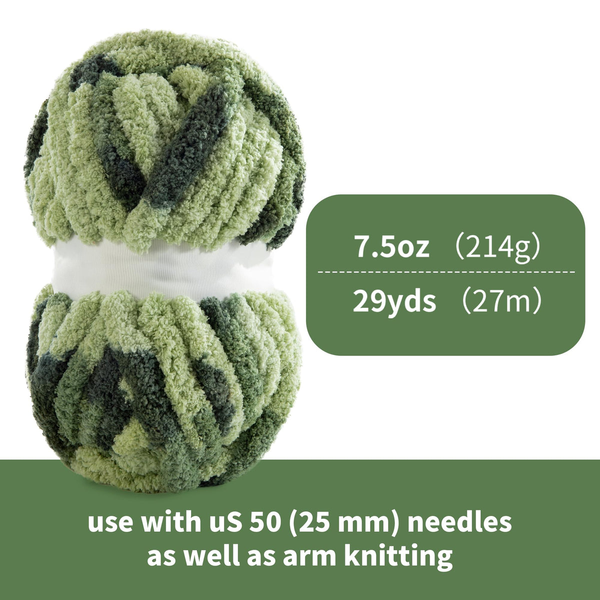 HOMBYS Dark Green,Sage Green Variegated Chunky Chenille Yarn, 8 Skeins, 26 yd / 7.5 oz Each