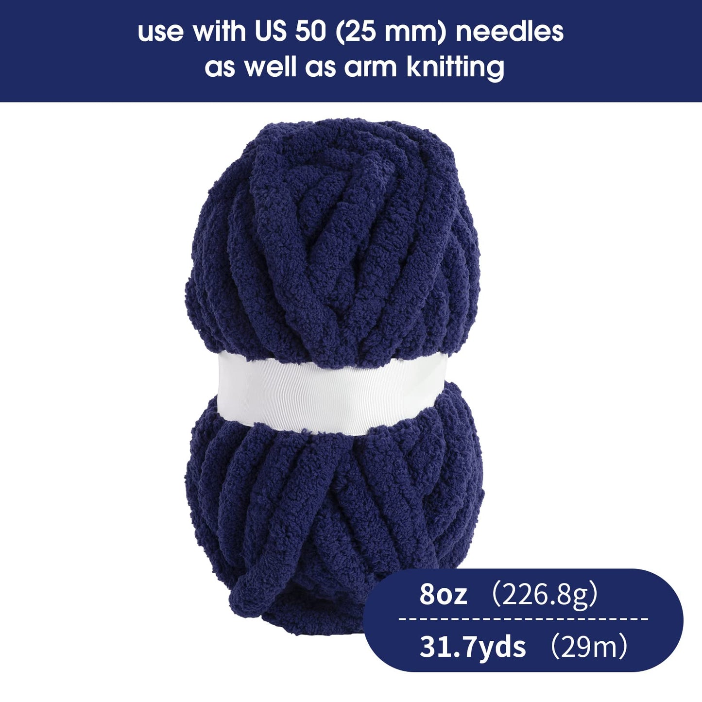 HOMBYS 4 Cream+ 4 Navy Blue Chunky Chenille Yarn, 8 Skeins, 27 yd / 8 oz Each