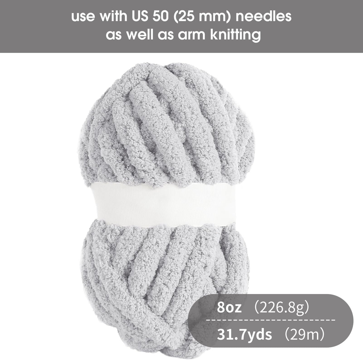 HOMBYS Smoke Grey Chunky Chenille Yarn, 8 Skeins, 27 yd / 8 oz Each