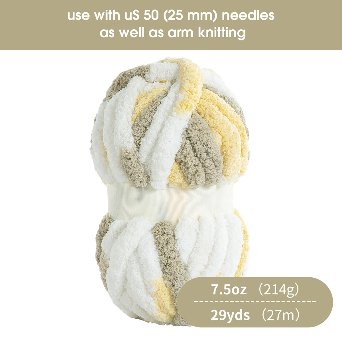 HOMBYS Yellow,grey,white Variegated Chunky Chenille Yarn, 8 Skeins, 26 yd / 7.5 oz Each