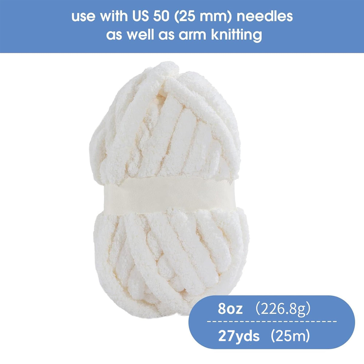 HOMBYS Cream Chunky Chenille Yarn, 8 Skeins, 27 yd / 8 oz Each