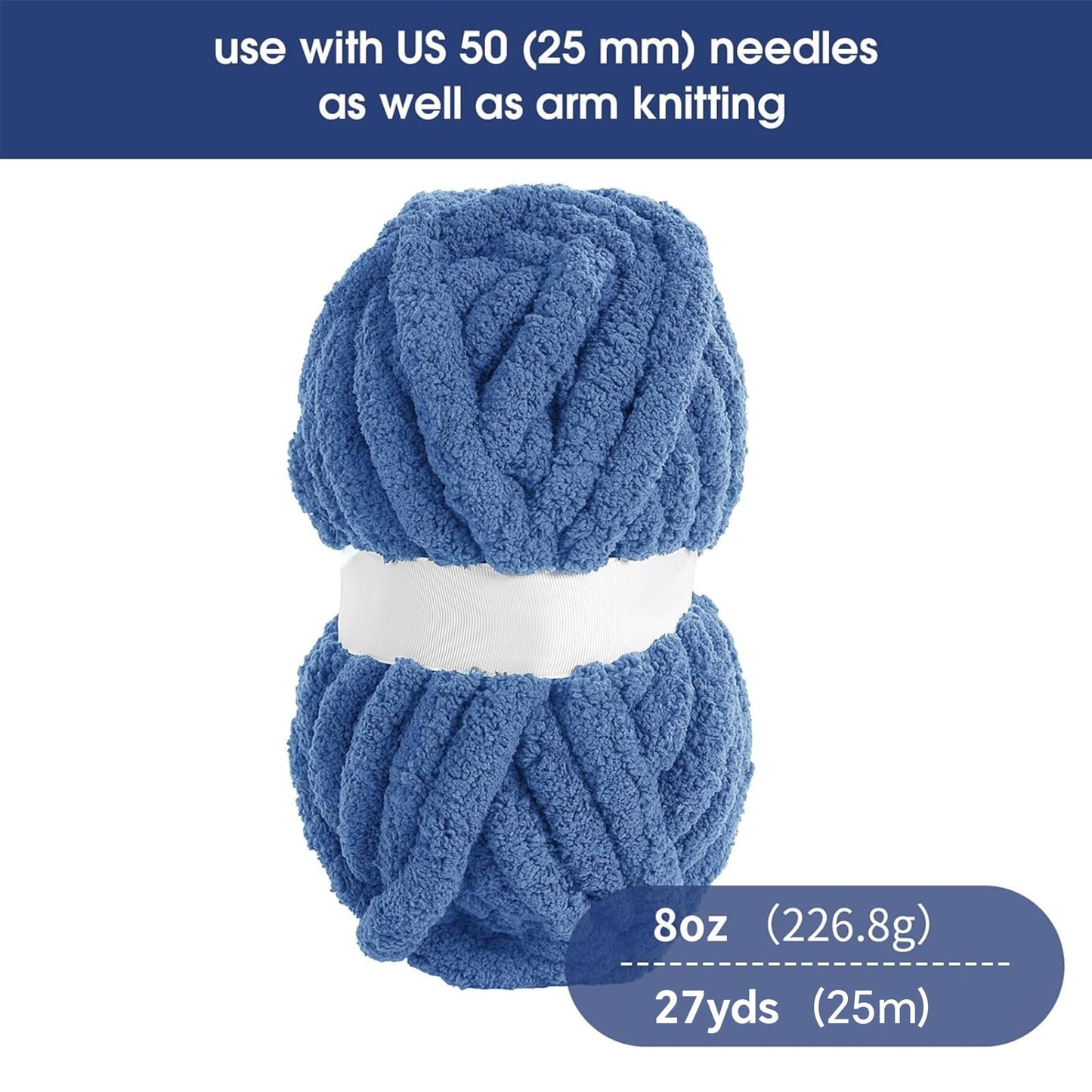 HOMBYS Country Blue Chunky Chenille Yarn, 8 Skeins, 27 yd / 8 oz Each