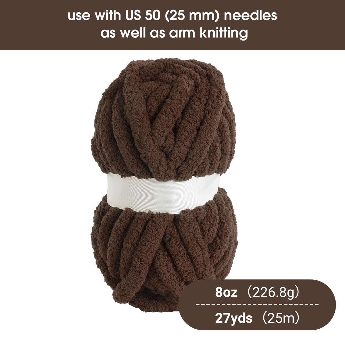 HOMBYS Dark Coffee Chunky Chenille Yarn, 8 Skeins, 27 yd / 8 oz Each