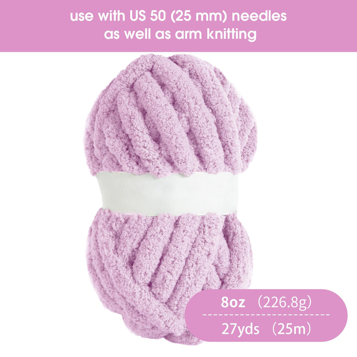 HOMBYS Light Purple Chunky Chenille Yarn, 8 Skeins, 27 yd / 8 oz Each